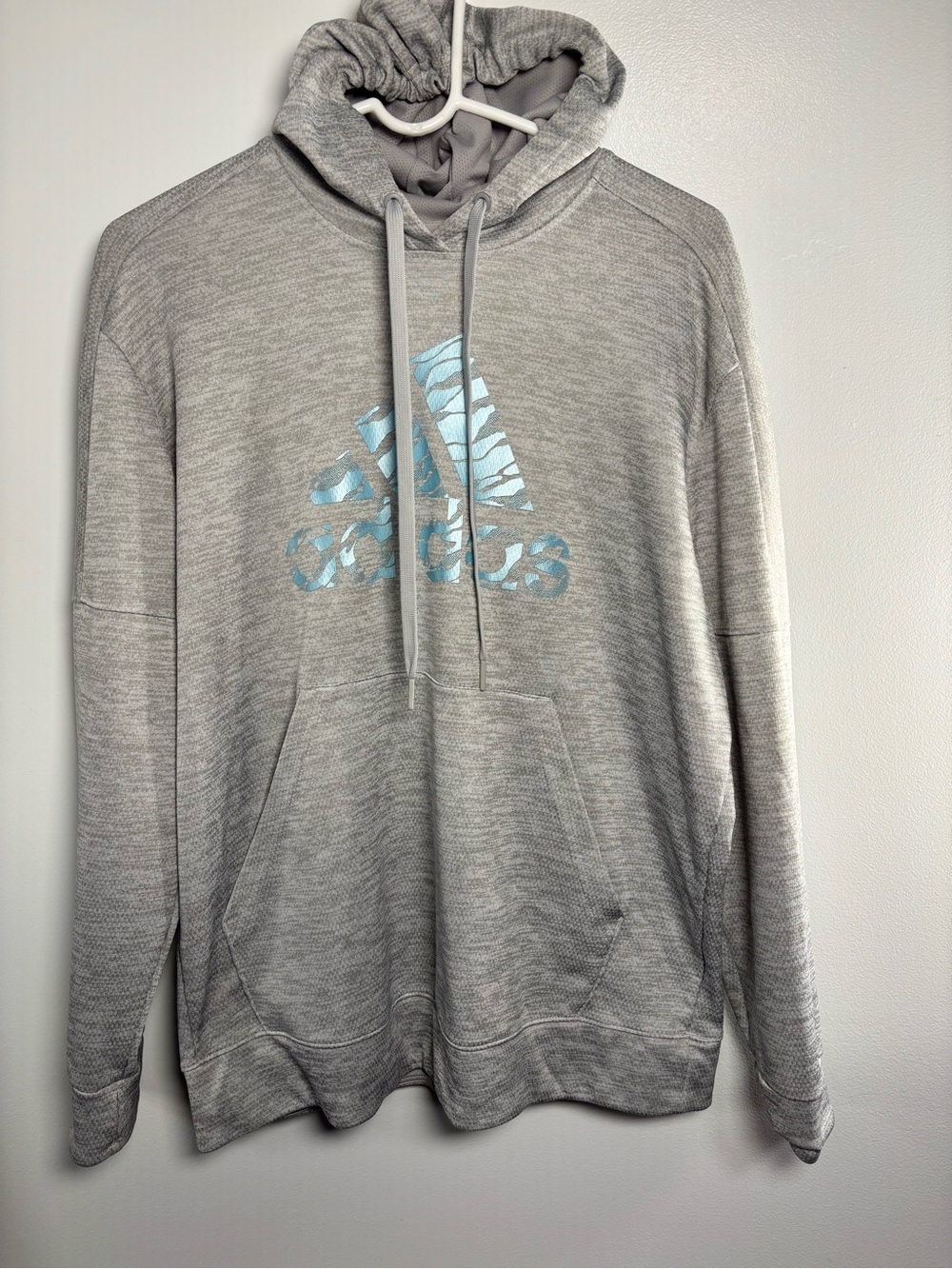 adidas Climawarm Gray Heather Hoodie with Light Blue Logo